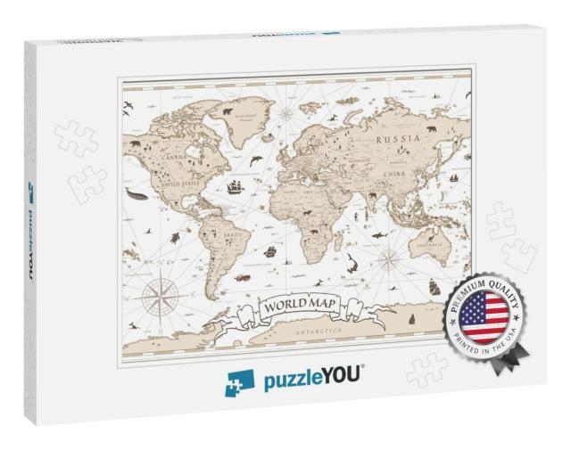 World Map Vintage Cartoon Detailed - Vector with Layaers... Jigsaw Puzzle