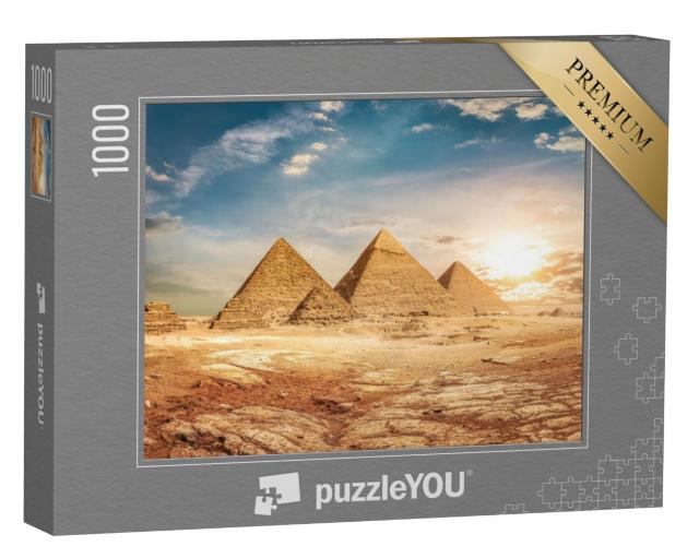 Puzzel 1000 stukjes „Egyptische piramides met zandwoestijn en lucht“