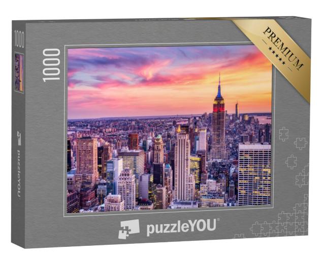 Puzzel 1000 stukjes „New York City: Zonsondergang boven Midtown vanuit de lucht gezien“