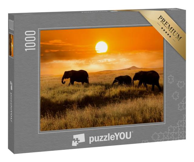 Puzzle „Elefantenfamilie bei Sonnenuntergang im Nationalpark von Afrika“