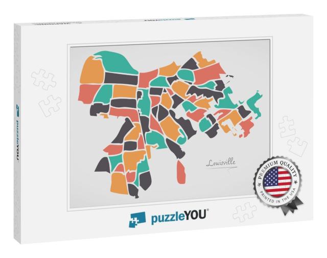 Louisville Kentucky Map with Neighborhoods & Modern Round... Jigsaw Puzzle