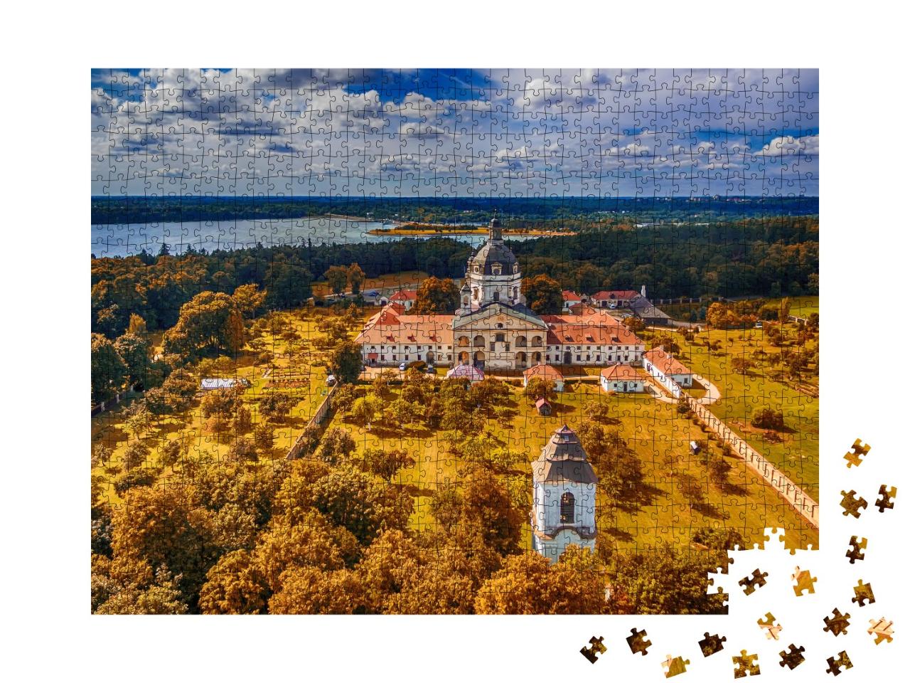 Puzzle 1000 Teile „Kloster und Kirche von Pazaislis auf einer Habinsel im Kaunas-Stausee, Litauen“
