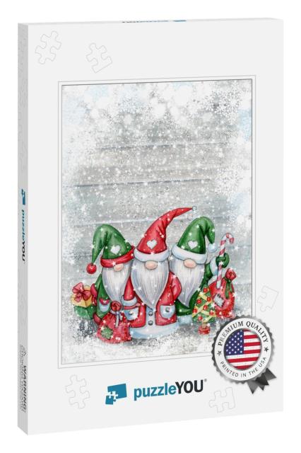 Christmas Gnomes Cartoons, Greeting Card for Winter Holid... Jigsaw Puzzle