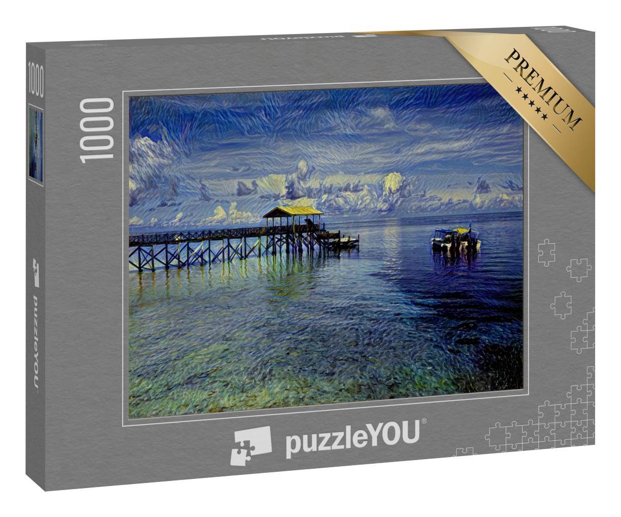 Puzzle 1000 Teile „im Kunst-Stil von van Gogh, Sternennacht - Pulau Sipadan Insel in Sabah“
