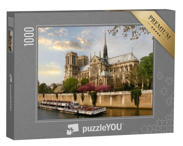 Puzzel 1000 stukjes „Parijs, Notre Dame met boot op de Seine, Frankrijk“