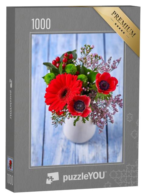 Puzzel 1000 stukjes „Boeket met rode animas en gerbera's“