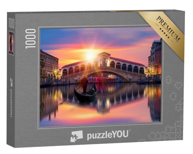 Puzzel 1000 stukjes „Gondel op de Rialtobrug in Venetië, Italië“