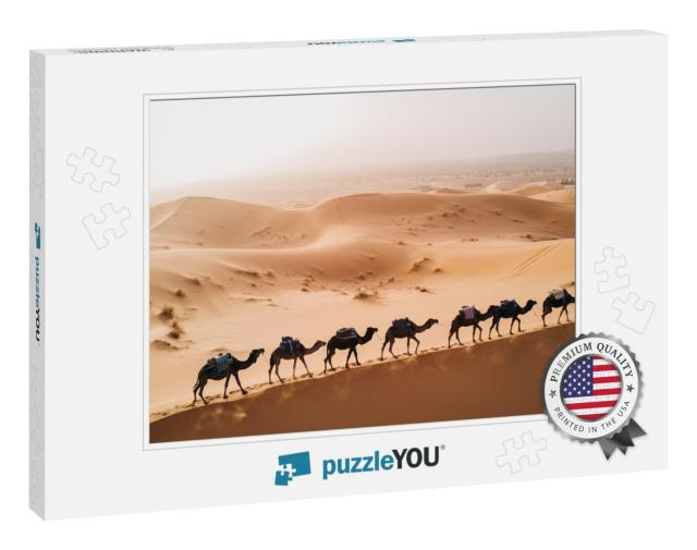 Tuareg with Camels Walk Thru the Desert on the Western Pa... Jigsaw Puzzle