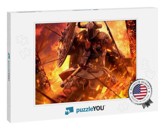 A Northern Warrior in Armor Made of Metal & Skins is Prot... Jigsaw Puzzle