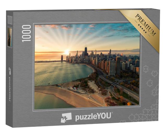 Puzzel 1000 stukjes „Luchtfoto van de skyline van de binnenstad van Chicago“