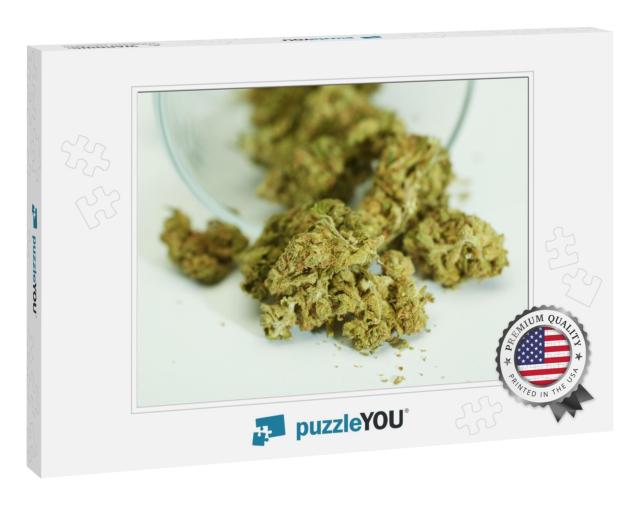 Marijuana Buds Coming Out of Glass Container on... Jigsaw Puzzle
