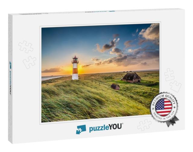 Sunrise At Lighthouse in List on the Island of Sylt, Schl... Jigsaw Puzzle