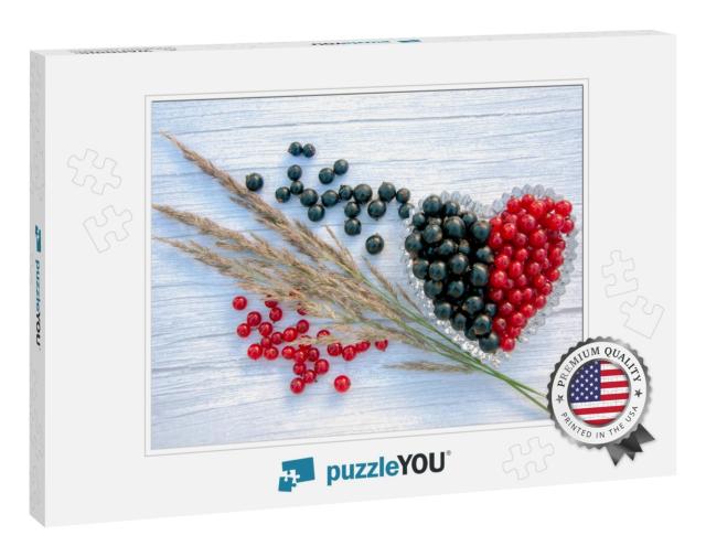 Fresh Berries of Red Currant & Black Currant in a Bowl in... Jigsaw Puzzle
