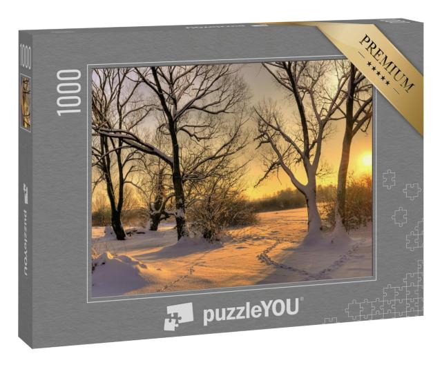Puzzle 1000 Teile „Schöner Wintersonnenuntergang mit Bäumen im Schnee“