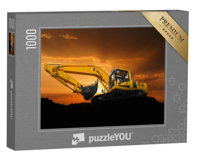 Puzzel 1000 stukjes „Rupsgraafmachine op een bouwplaats bij zonsondergang“