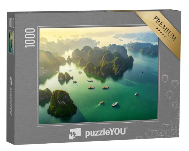 Puzzel 1000 stukjes „Drijvend vissersdorp in Halong Bay, Vietnam, UNESCO Werelderfgoed“