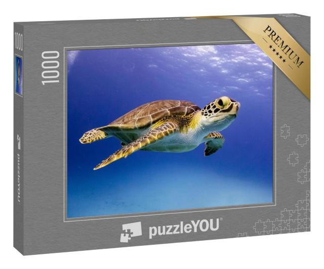Puzzle 100 Teile „Junge Hawksbill-Schildkröte beim Schwimmen, Bahamas“