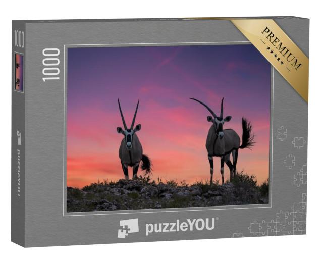 Puzzel 1000 stukjes „Twee grote antilopen met spectaculaire horens, Kalahari“