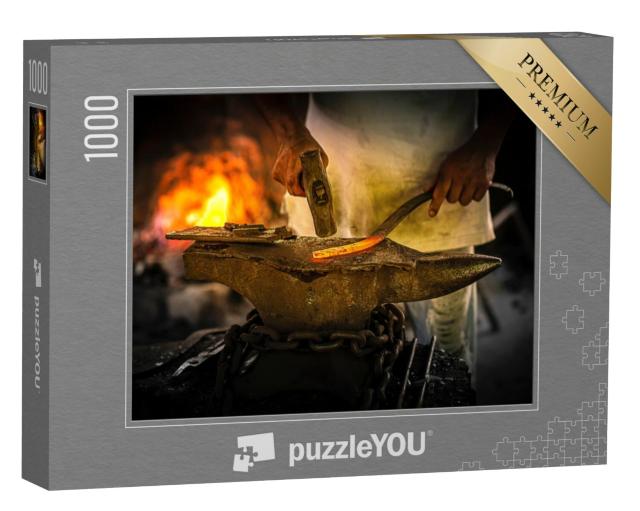 Puzzel 1000 stukjes „IJzersmid aan het aambeeld in een retro smederij“