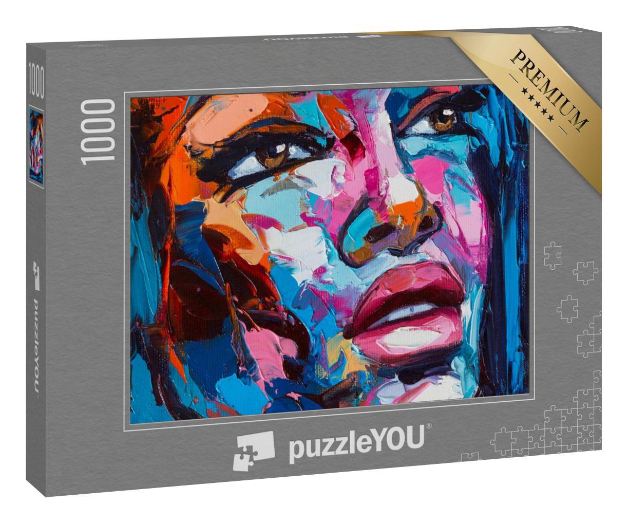 Puzzle 1000 Teile „Bunte Emotionen auf einer Leinwand: Portrait einer Frau“