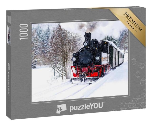 Puzzle 1000 Teile „Dampfzugfahrt durch die Winterlandschaft“