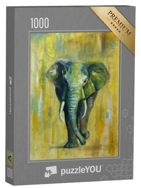 Puzzel 1000 stukjes „Olieverfschilderij: Een olifant“