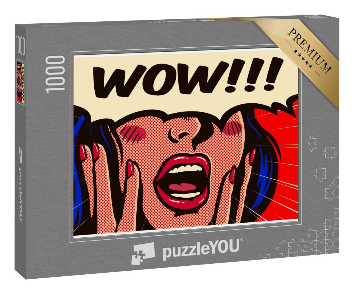 Puzzle 1000 Teile „Retro-Pop-Art: Frau mit offenem Mund: Wow!“
