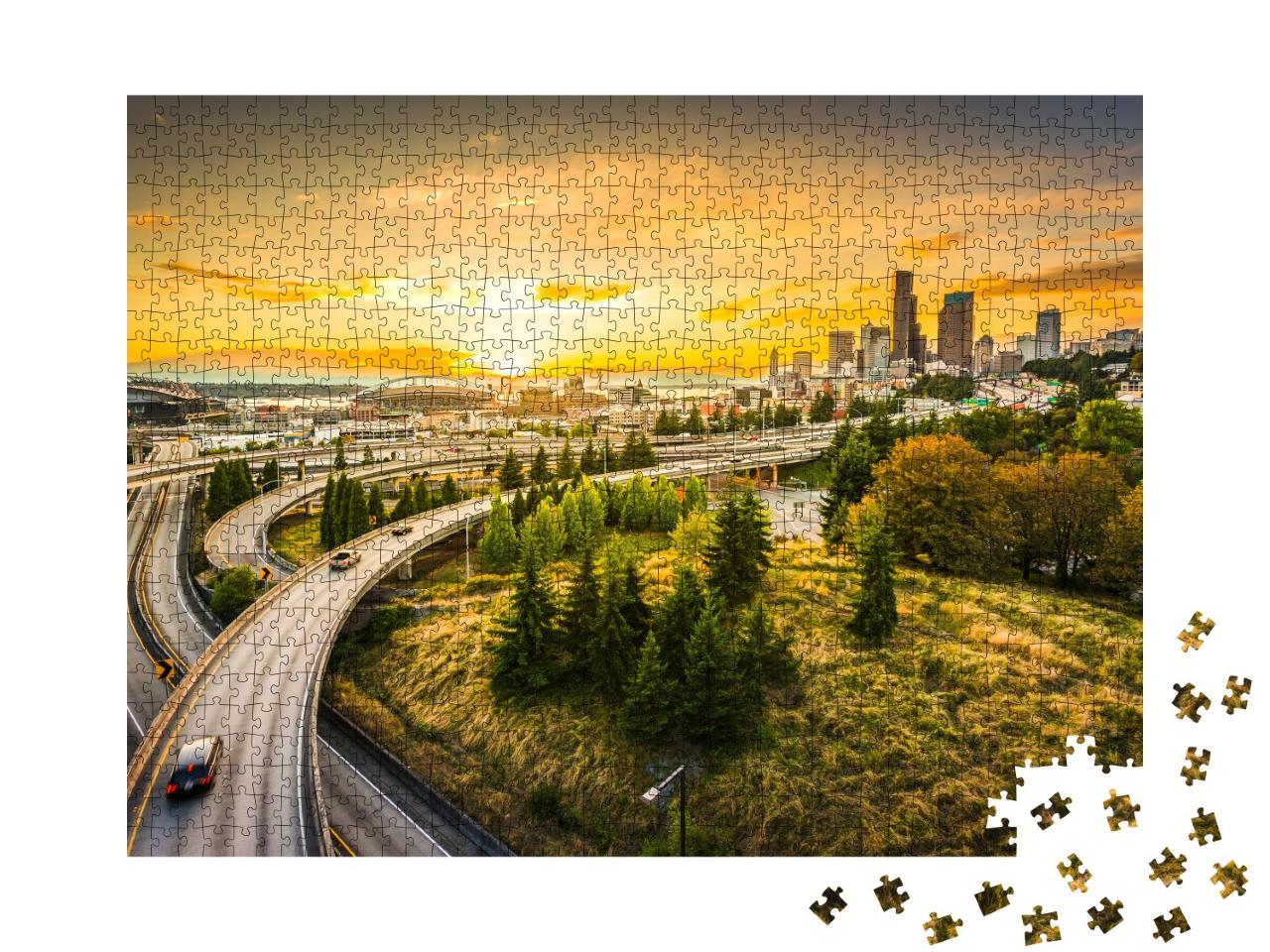 Puzzle 1000 Teile „Interstate-Autobahnen nach Seattle, Washington, USA“