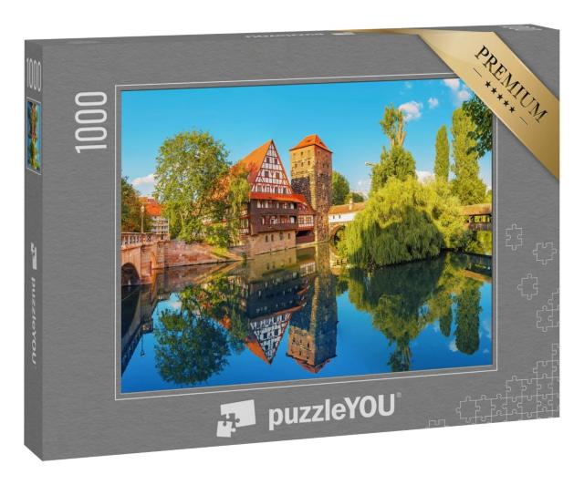 Puzzle 1000 Teile „Fachwerkhäuser am Ufer der Pegnitz, Nürnberg, Deutschland“