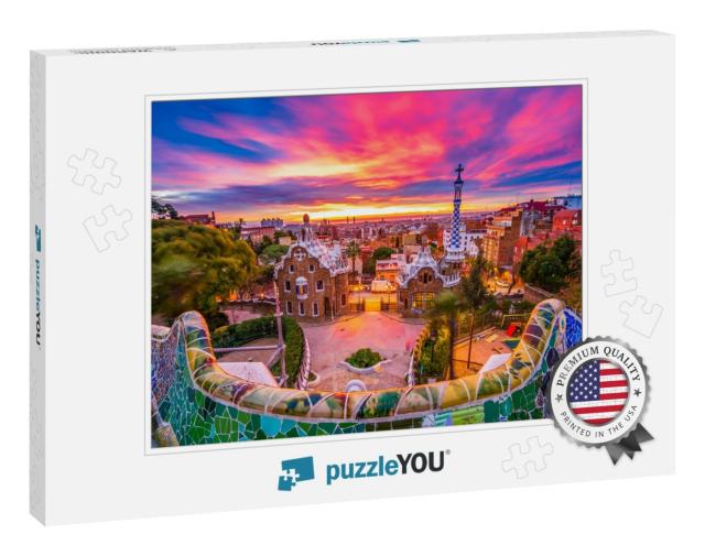 Beautiful Sunrise in Barcelona Seen from Park Guell. Park... Jigsaw Puzzle