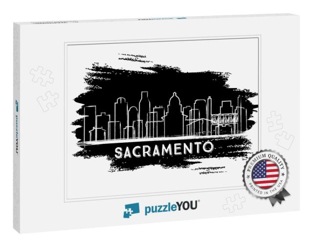 Sacramento California City Skyline Silhouette. Hand Drawn... Jigsaw Puzzle