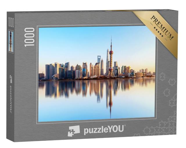 Puzzel 1000 stukjes „Skyline van Shanghai met waterreflectie“