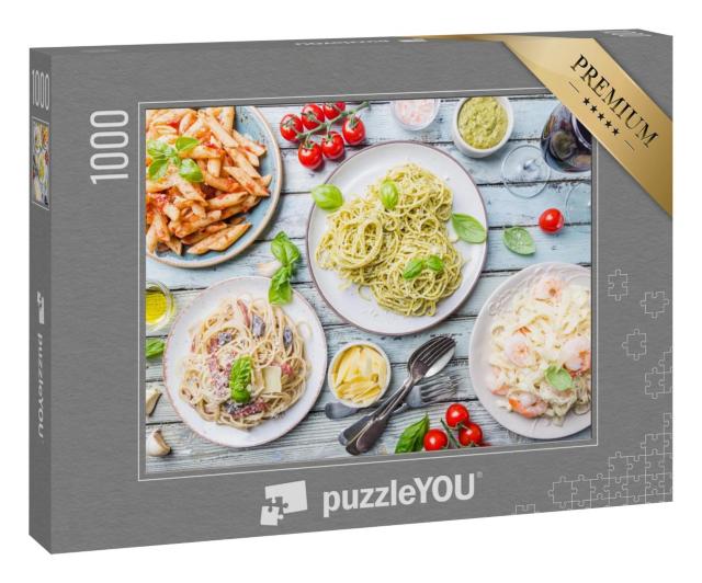 Puzzle 1000 Teile „Italienische Küche: Auswahl an köstlichen Nudelgerichten“