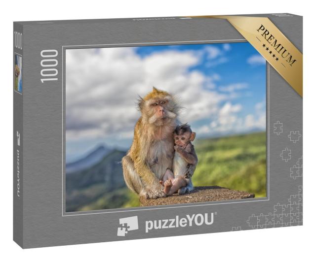Puzzle „Ein Makakenäffchen mit Affenmutter, Mauritius“