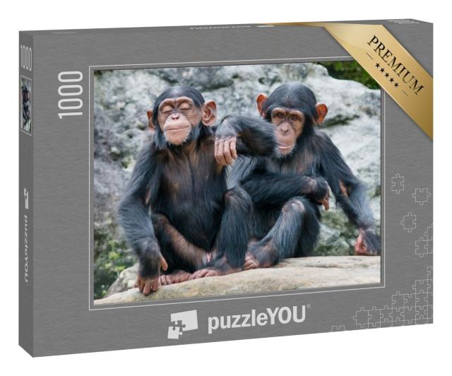 Puzzle 1000 Teile „Zwei verspielte Schimpansenbabys Seite an Seite“