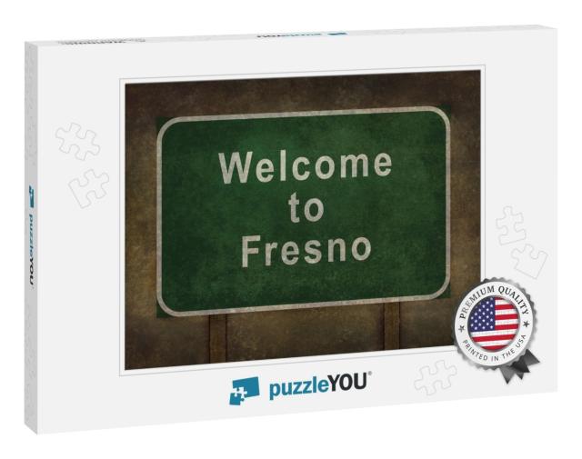 Welcome to Fresno, Road Sign Illustration with Distressed... Jigsaw Puzzle