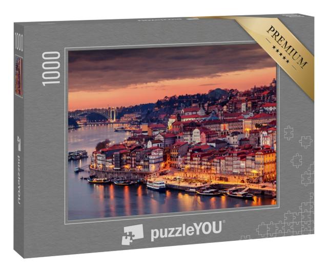 Puzzle 1000 Teile „Wunderschön beleuchtetes Porto am Abend, Portgual“