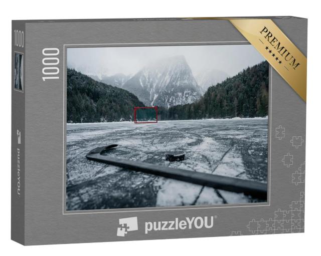 Puzzel 1000 stukjes „IJshockeydoelpunt op een lege buitenijsbaan“