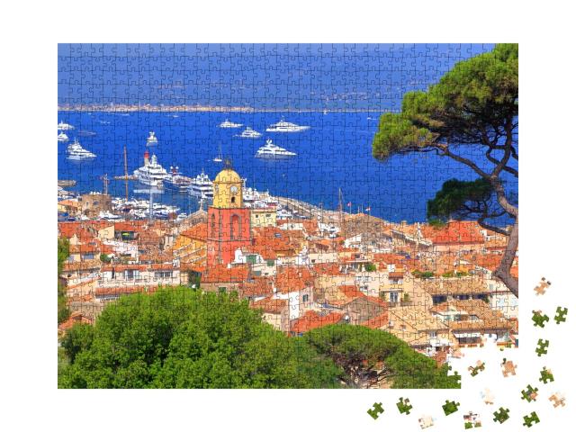 Puzzle 1000 Teile „Luftbild: Altstadt von Saint-Tropez mit Booten im Hintergrund, Frankreich“