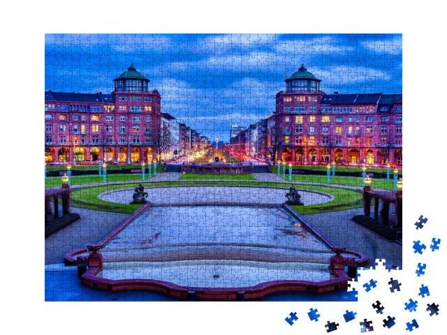 Puzzle 1000 Teile „Friedrichsplatz, Stadtpark im Winter, Mannheim, Deutschland“