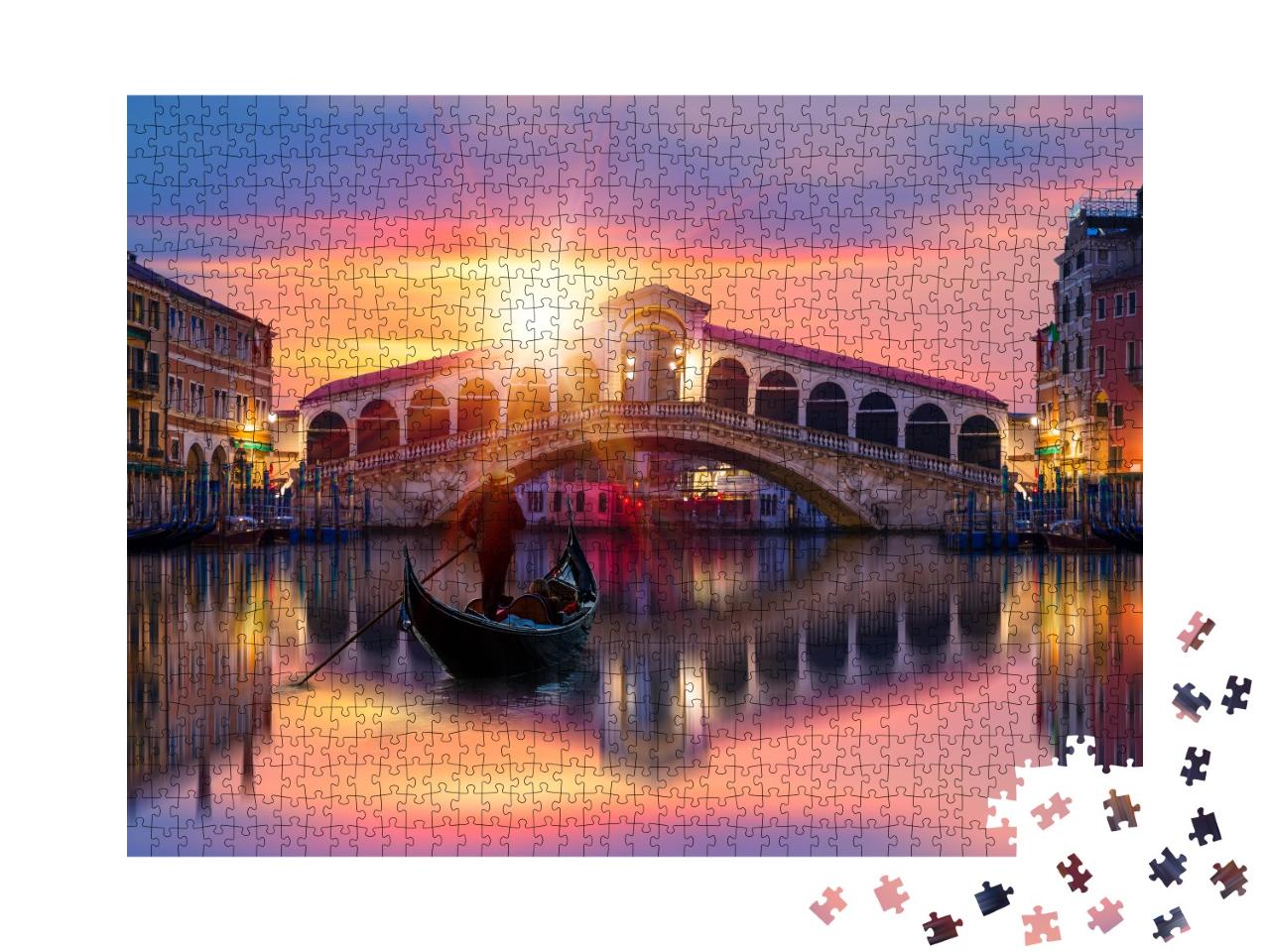 Puzzle 1000 Teile „Gondel an der Rialto-Brücke in Venedig, Italien“