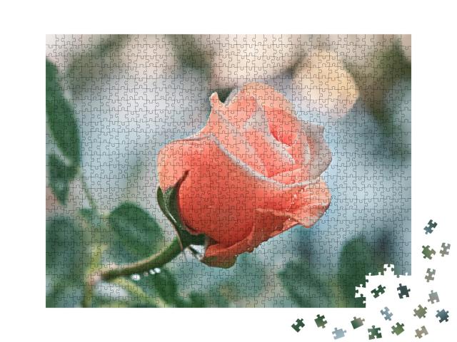 Puzzle 1000 Teile „Rosa Blumen: Rose vor unscharfem Hintergrund“