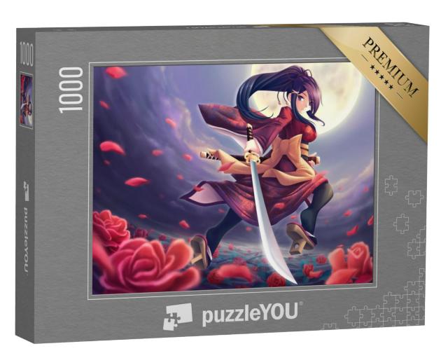 Puzzel 1000 stukjes „Rose Samurai: een meisje in anime-stijl“