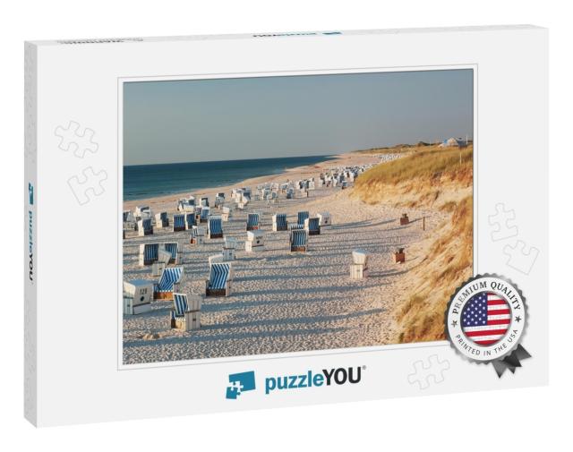 Beach with Strandkorbs Beach Basket Chairs & Dunes in Eve... Jigsaw Puzzle