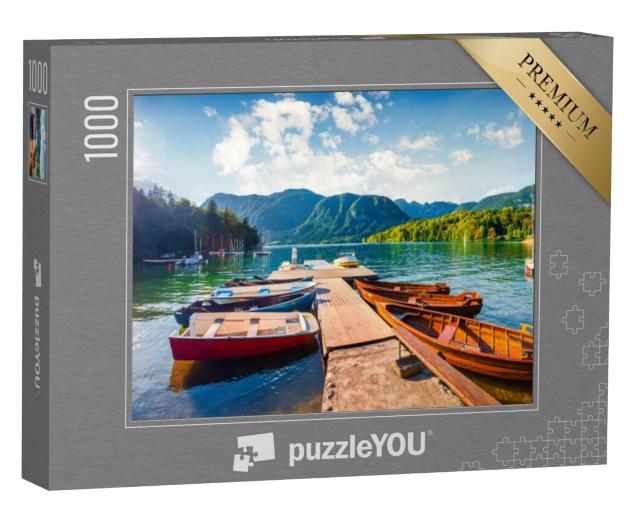 Puzzel 1000 stukjes „Zomerpanorama van het meer van Bohinj, Triglav Nationaal Park, Slovenië“