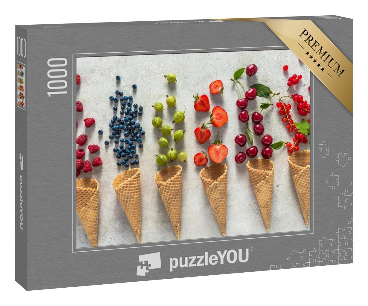 Puzzle 1000 Teile „Eiswaffeln mit Früchten, flach gelegt“