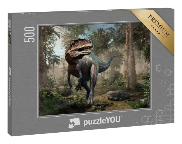 Puzzle 500 Teile „Acrocanthosaurus, Wald-Szene, 3D-Illustration“