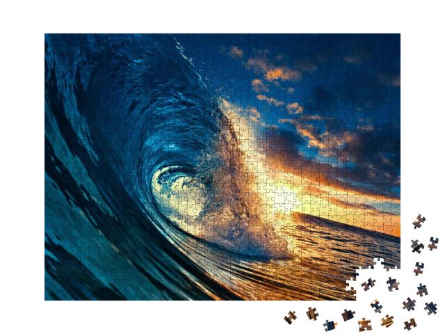 Puzzle 1000 Teile „Welle während des Sonnenuntergangs, klares Wasser im tropischen Meer“