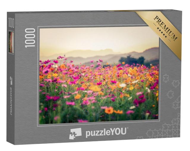 Puzzel 1000 stukjes „Bloemenveld met zonsondergang“