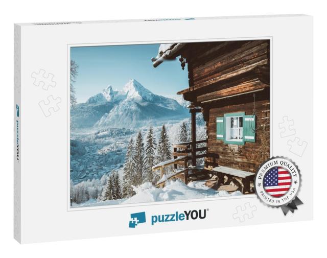 Idyllic View of Traditional Wooden Mountain Cabin in Scen... Jigsaw Puzzle